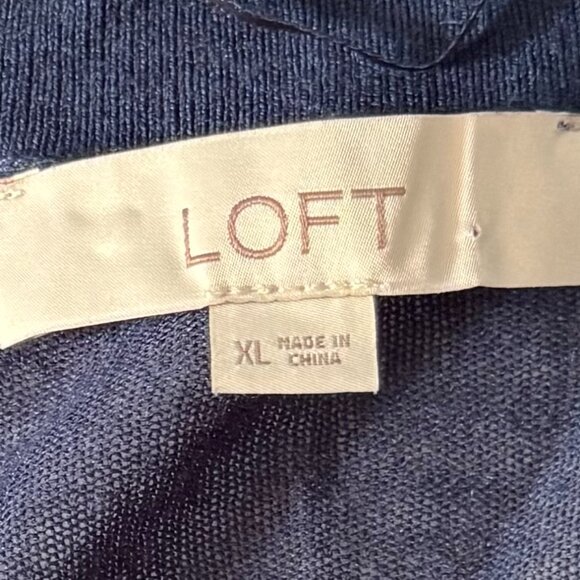 Loft Navy and White Striped Open Front Long Sleeve Cardigan – XL – Ramie/Viscose - Picture 4 of 10